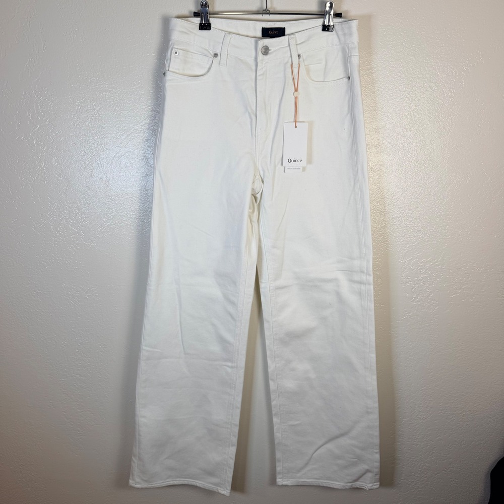 New Quince Womens 30x32 Bella Stretch Relaxed Straight Jeans Ghost White